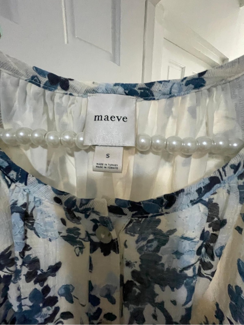 Maeve White Floral Blue-Print Long Sleeve Mini Dress - Picture 2 of 4